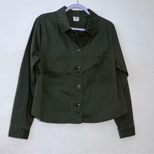 CABI Military  JACKET CROSSROADS OLIVE GREEN CROPPED TORTOISESHELL BUTTONS  SZ L